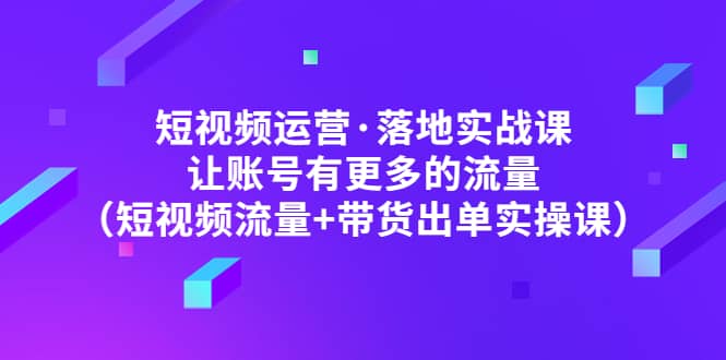 短视频运营·落地实战课 让账号有更多的流量(短视频流量+带货出单实操)-赛德副业库