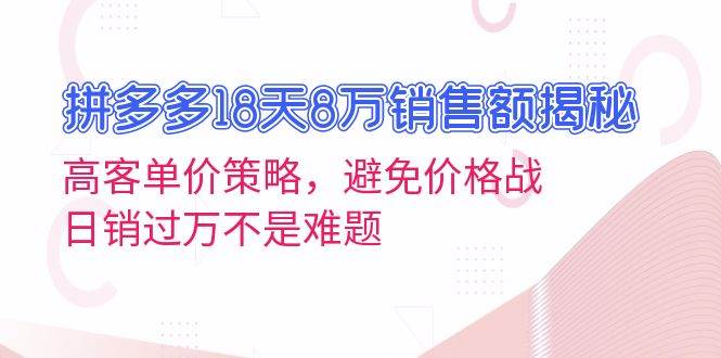 （13383期）拼多多18天8万销售额揭秘：高客单价策略，避免价格战，日销过万不是难题-赛德副业库