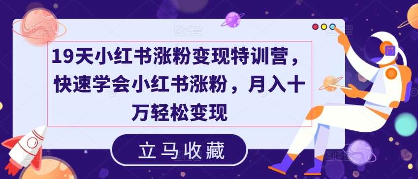 19天小红书涨粉变现特训营，快速学会小红书涨粉，月入十万轻松变现-赛德副业库