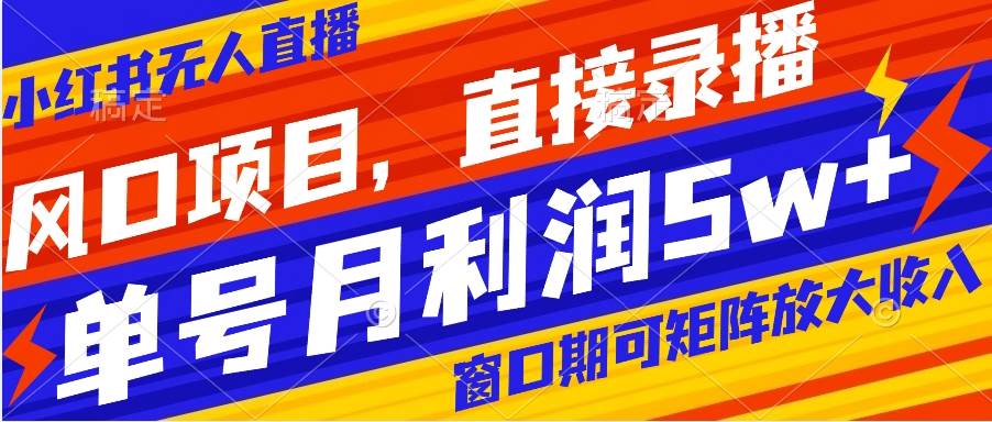 （8196期）风口项目，小红书无人直播带货，直接录播，可矩阵，月入5w+-赛德副业库