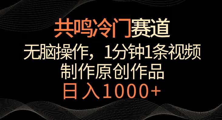 共鸣冷门赛道，无脑操作，一分钟一条视频，日入1000+【揭秘】-赛德副业库