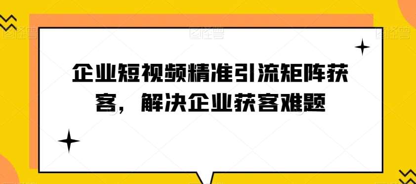 企业短视频精准引流矩阵获客，解决企业获客难题-赛德副业库