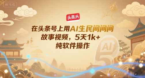 在头条号上用AI生民间故事视频，5天1k+，纯软件操作-赛德副业库
