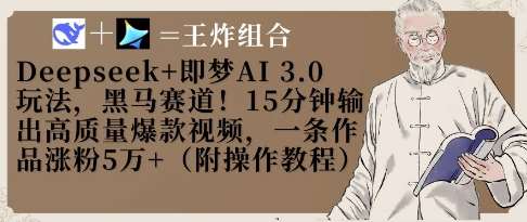 Deepseek+即梦AI3.0玩法，黑马赛道！15分钟输出高质量爆款视频，一条作品涨粉5W+-赛德副业库