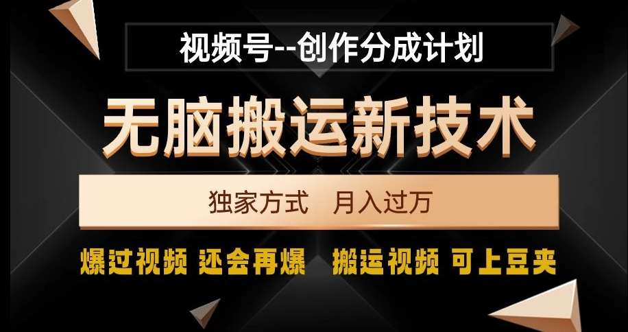 视频号无脑搬运新技术，破原创壕流量，独家方式，爆过视频，还会再爆【揭秘】-赛德副业库