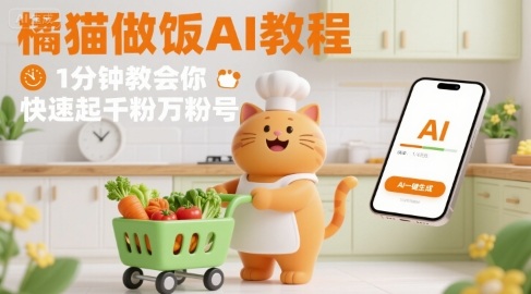 有趣的橘猫买菜做饭视频，用AI一键搞定，1分钟教会你，快速起千粉万粉号-赛德副业库
