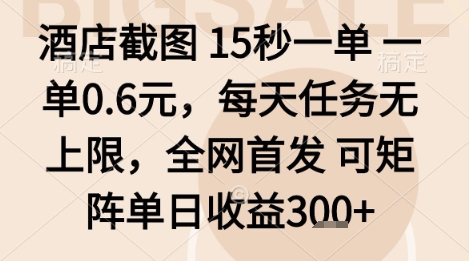 酒店截图项目,15秒一单,一单0.6米,每天任务无上限,全网首发可矩阵单日收益3张+【揭秘】-赛德副业库