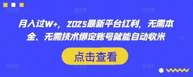月入过W+,2025最新平台红利,无需本金、无需技术绑定账号就能自动收米-赛德副业库