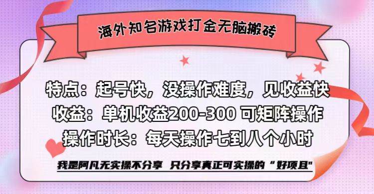 （12681期）海外知名游戏打金无脑搬砖单机收益200-300+-赛德副业库
