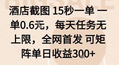 酒店截图15秒一单,一单0.6米,每天任务无上限,全网首发可矩阵单日收益3张【揭秘】-赛德副业库