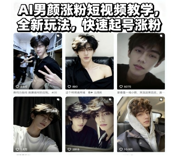 AI男颜涨粉短视频教学，全新玩法，快速起号涨粉-赛德副业库