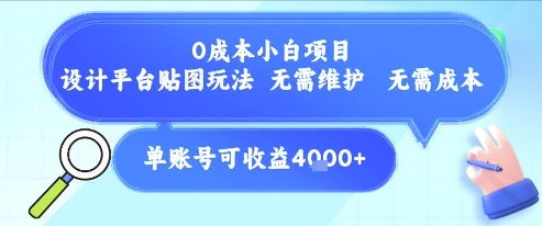 0成本小白项目,设计平台贴图玩法,无需维护,无需成本,单账号单月可产生收益4k+-赛德副业库