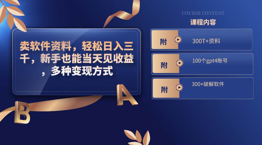 （8582期）卖软件资料，轻松日入三千，新手也能当天见收益，多种变现方式，（附300…-赛德副业库
