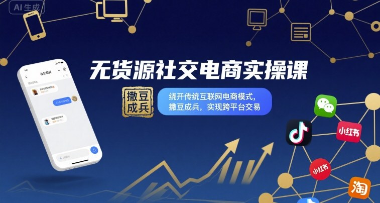 无货源社交电商实操课,绕开传统互联网电商模式,撒豆成兵,实现跨平台交易-赛德副业库