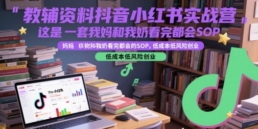 教辅资料抖音小红书实战营，这是一套我妈和我奶看完都会的SOP，低成本低风险创业-赛德副业库