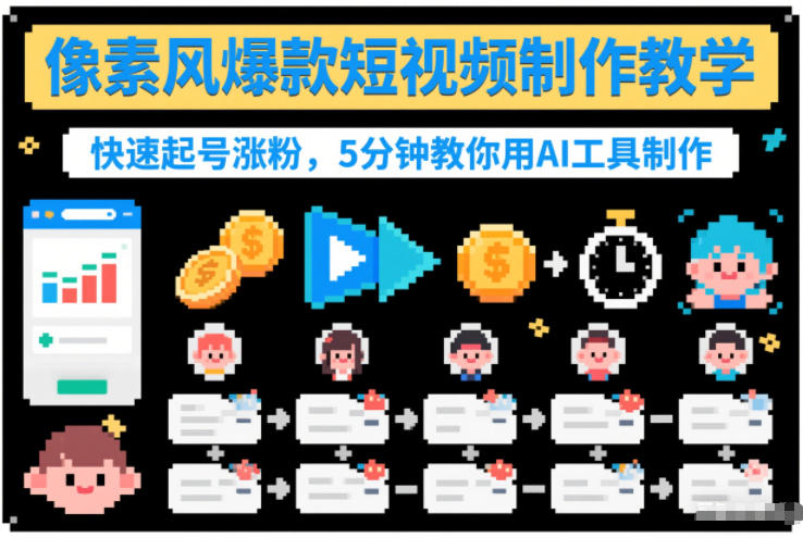 像素风爆款短视频制作教学,快速起号涨粉,5分钟教你用AI工具制作-赛德副业库
