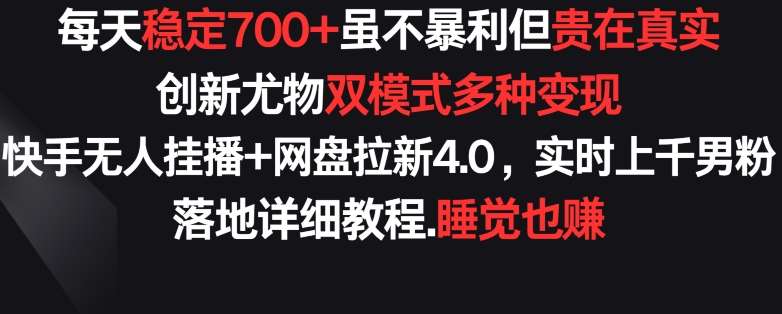 每天稳定700+，收益不高但贵在真实，创新尤物双模式多渠种变现，快手无人挂播+网盘拉新4.0【揭秘】-赛德副业库