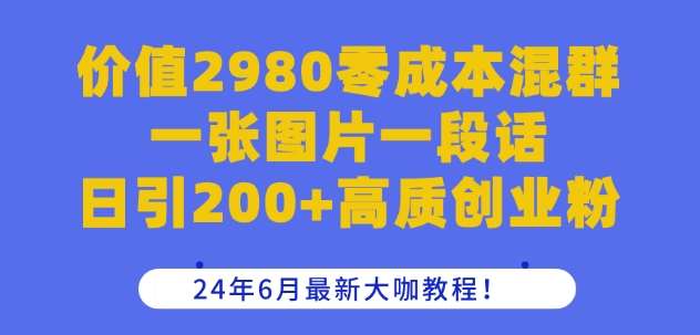 价值2980零成本混群一张图片一段话日引200+高质创业粉,24年6月最新大咖教程【揭秘】-赛德副业库