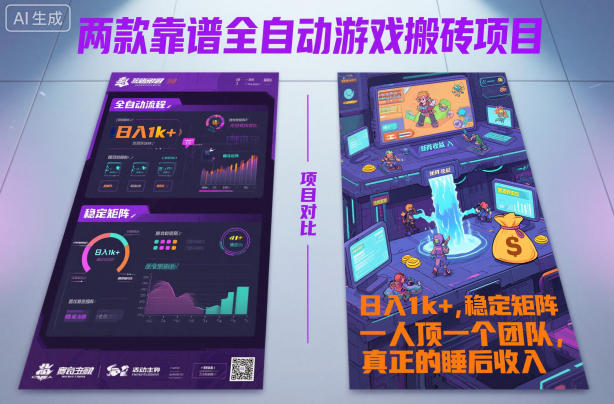 两款靠谱全自动游戏搬砖项目，日入1k+，稳定可矩阵，一人顶一个团队，真正的睡后收入【揭秘】-赛德副业库