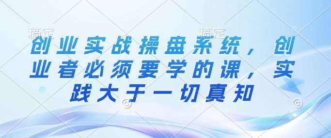 创业实战操盘系统,创业者必须要学的课,实践大于一切真知-赛德副业库