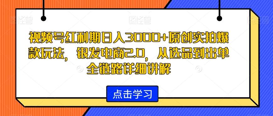 视频号红利期日入3000+原创实拍爆款玩法，银发电商2.0，从选品到出单全链路详细讲解【揭秘】-赛德副业库