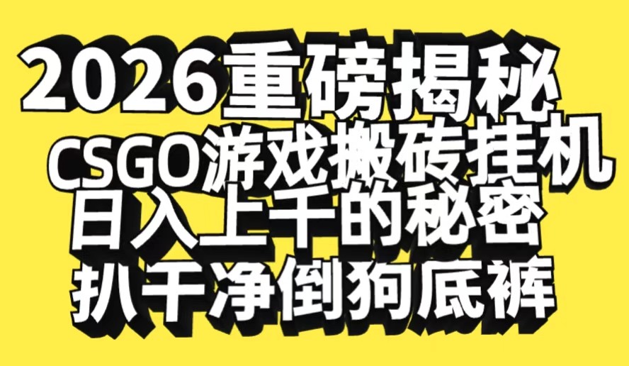 2026开年重磅解密，CSGO游戏搬砖挂机日入上千的秘密，把倒狗的底裤扒干-赛德副业库