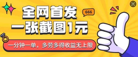 全网首发，一张截图1块钱，一分钟一单，多劳多得，收益无上限-赛德副业库
