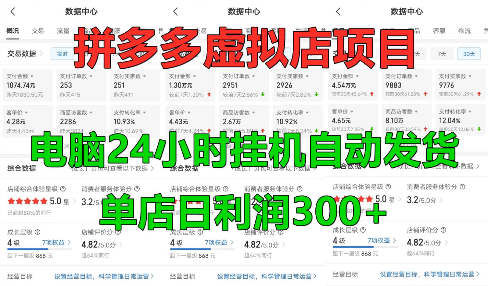 拼多多虚拟店铺项目，电脑挂机自动发货，单店日利润300+-赛德副业库