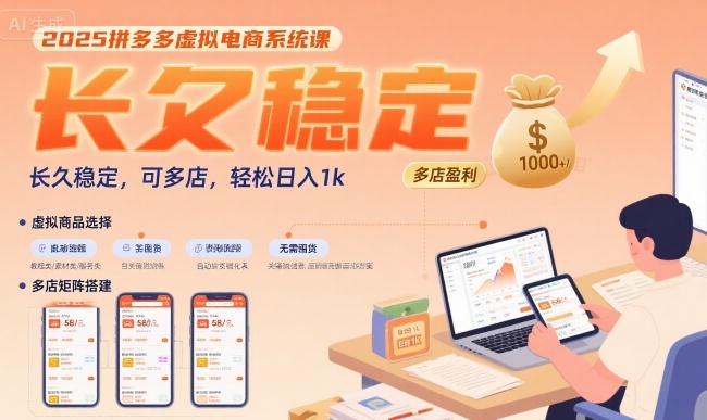 2025拼多多虚拟电商系统课，长久稳定，可多店，轻松日入1k-赛德副业库