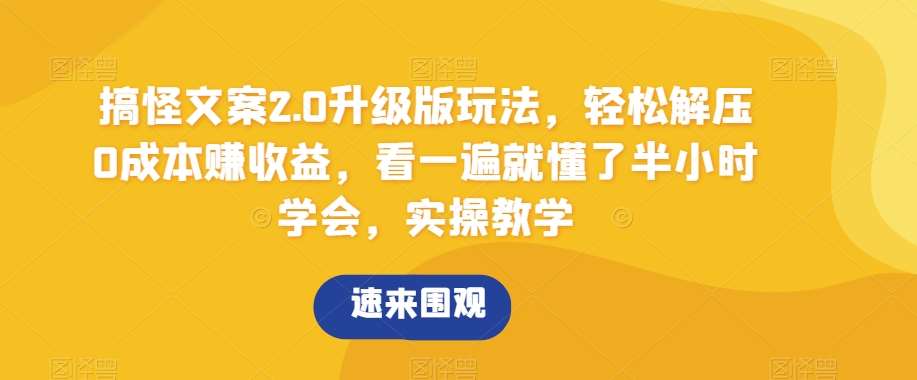 搞怪文案2.0升级版玩法，轻松解压0成本赚收益，看一遍就懂了半小时学会，实操教学【揭秘】-赛德副业库