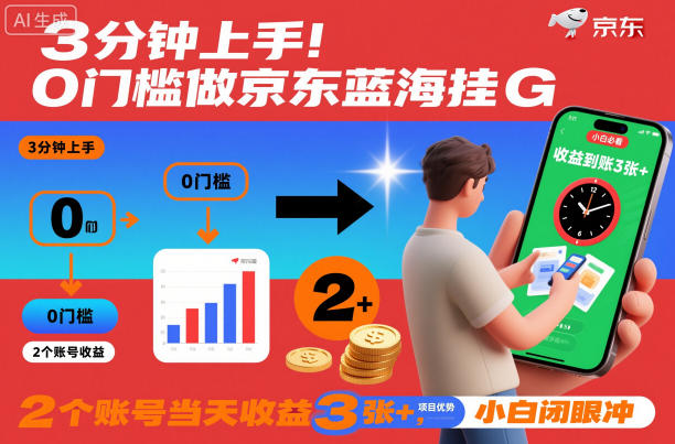 3分钟上手！0门槛做京东蓝海全自动掘金，2个账号当天收益3张+，小白闭眼冲【揭秘】-赛德副业库