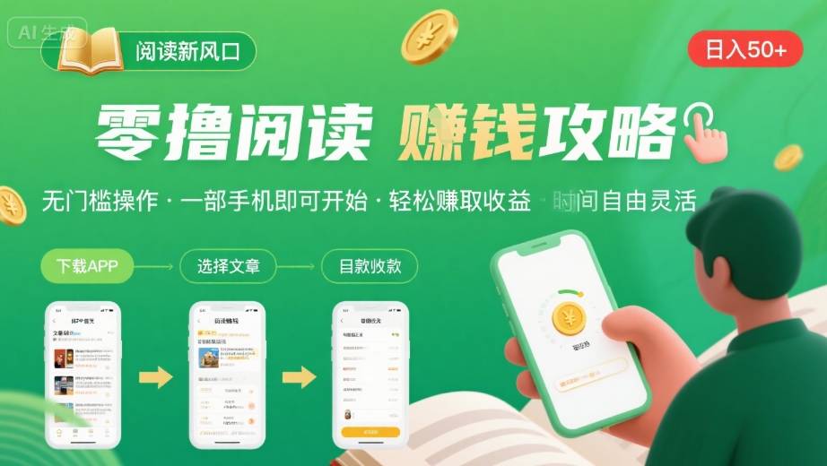 零撸阅读新风口,无门槛轻松挣,一部手机,日入 50-3张【揭秘】-赛德副业库