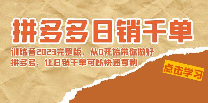 (8921期)拼多多日销千单训练营2023完整版,从0开始带你做好拼多多,让日销千单可...-赛德副业库
