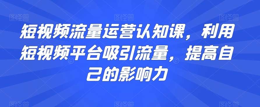 短视频流量运营认知课，利用短视频平台吸引流量，提高自己的影响力-赛德副业库