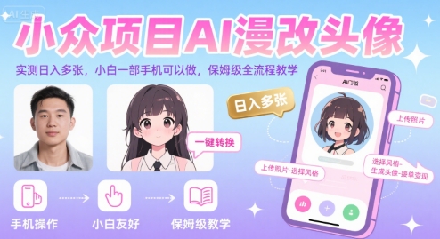 小众项目AI漫改头像,实测日入多张,小白一部手机可以做,保姆级全流程教学-赛德副业库