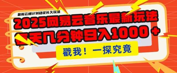 2025最新网易云音乐云梯计划，每天几分钟，单账号月入过W，可批量操作，收益翻倍【揭秘】-赛德副业库