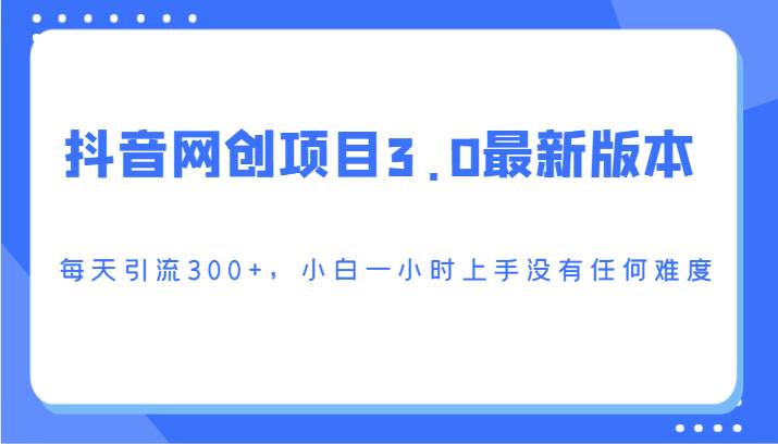 抖音网创项目3.0最新版本，每天引流300+，小白一小时上手没有任何难度-赛德副业库