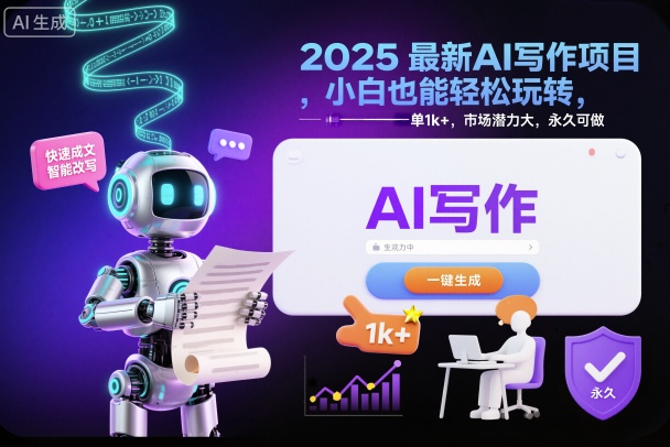 2025最新AI写作项目，小白也能轻松玩转，一单1k+，市场潜力大，永久可做-赛德副业库