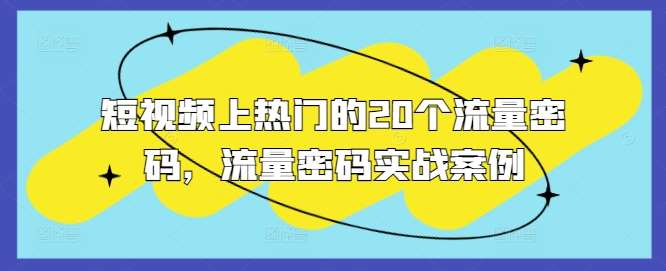 短视频上热门的20个流量密码，流量密码实战案例-赛德副业库
