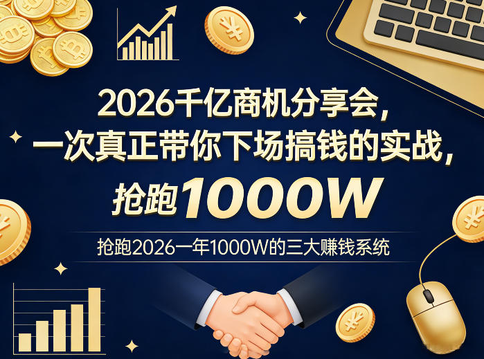 2026千亿商机分享会,一次真正带你下场搞钱的实战,抢跑2026一年1000W的三大賺钱系统-赛德副业库