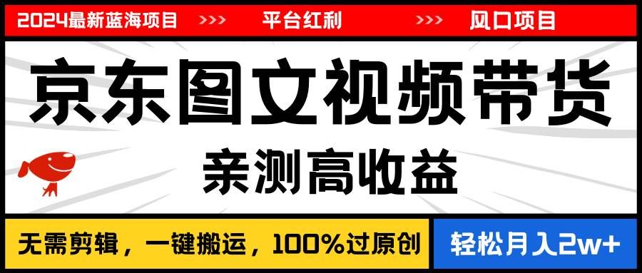 （11147期）2024最新蓝海项目，逛逛京东图文视频带货，无需剪辑，月入20000+-赛德副业库