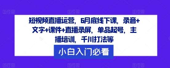 短视频直播运营，6月底线下课，录音+文字+课件+直播录屏，单品起号，主播培训，千川打法等-赛德副业库