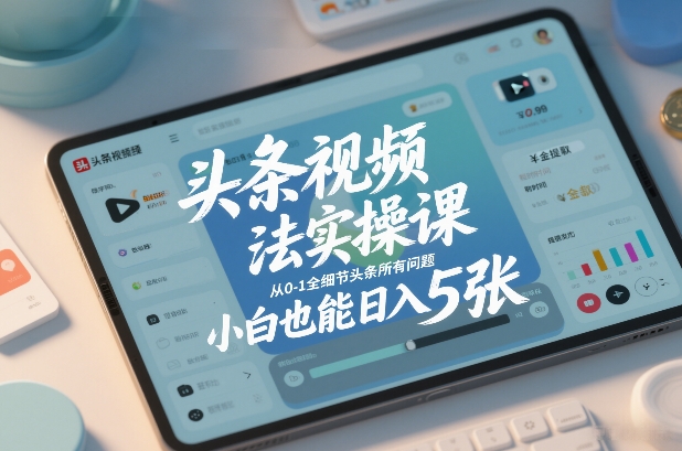 头条视频玩法实操课，从0-1全细节头条所有问题，小白也能日入5张-赛德副业库