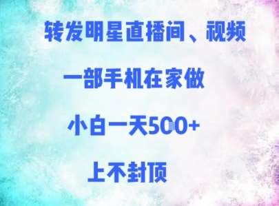 转发明星直播间、视频，一部手机在家做，小白一天多张，上不封顶-赛德副业库