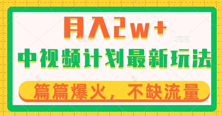 中视频计划全新玩法，月入2w+，收益稳定，几分钟一个作品，小白也可入局【揭秘】-赛德副业库
