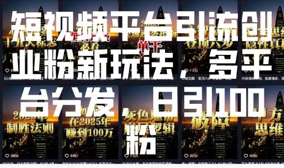 短视频平台引流创业粉新玩法,多平台分发,日引100粉-赛德副业库