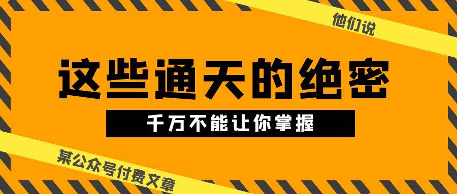 （10651期）某公众号付费文章《他们说 “ 这些通天的绝密，千万不能让你掌握! ”》-赛德副业库