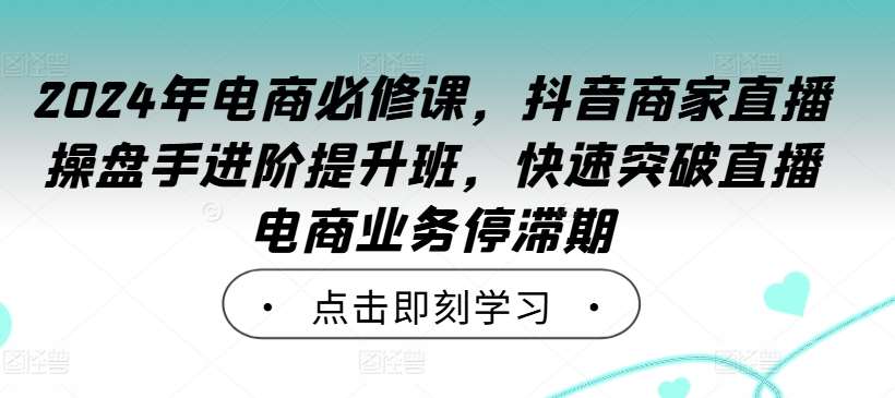 2024年电商必修课，抖音商家直播操盘手进阶提升班，快速突破直播电商业务停滞期-赛德副业库