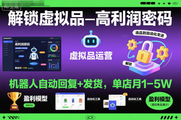 解锁虚拟品高利润密码:机器人自动回复+发货,单店月1-5W【揭秘】-赛德副业库