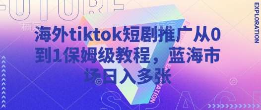海外tiktok短剧推广从0到1保姆级教程,蓝海市场日入多张-赛德副业库